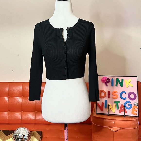 ‼️END OF SUMMER SALE ‼️
 90's/Y2K  Black Baby Doll Cardigan - Picture 1 of 7